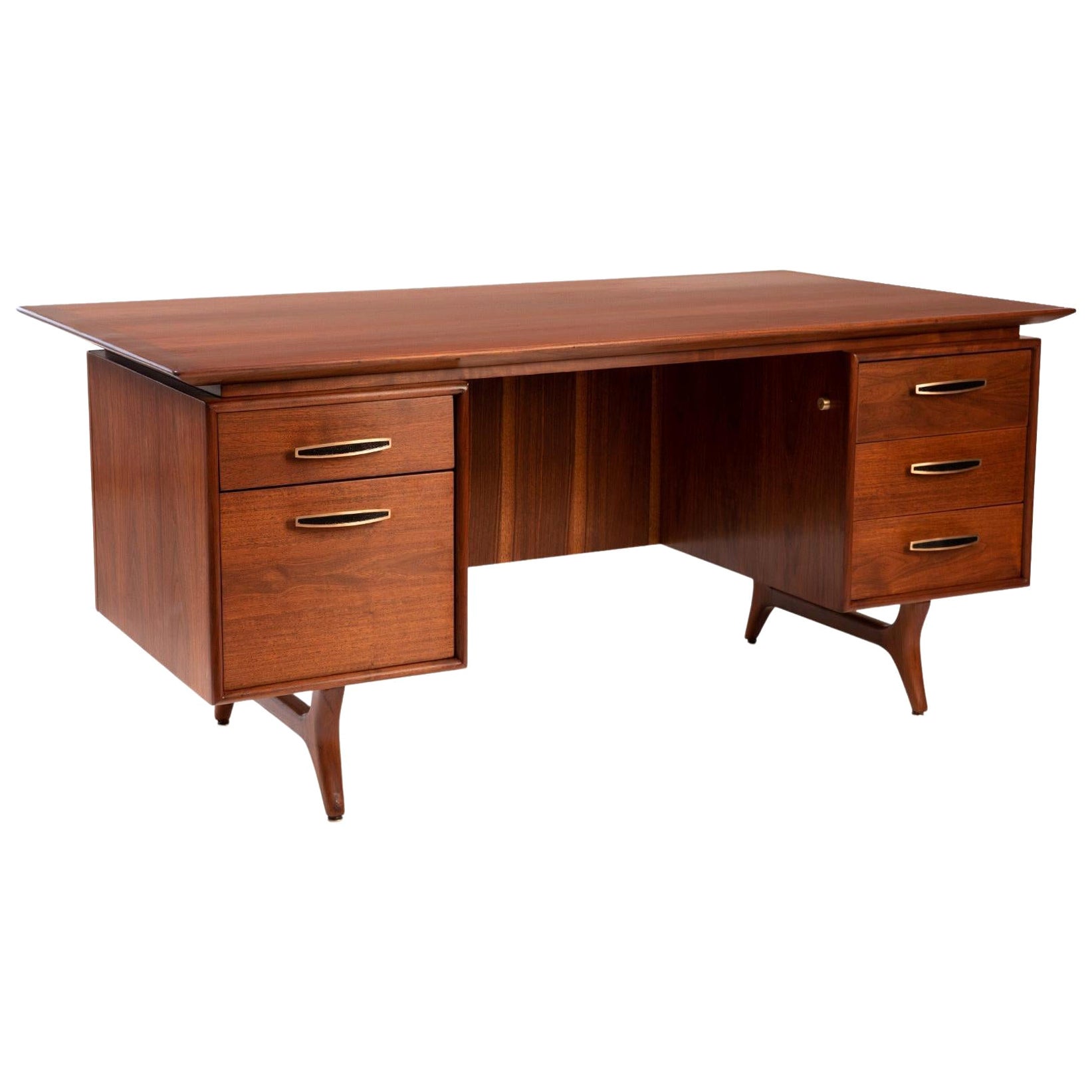 Monteverdi-Young  Midcentury 50's Walnut & Brass Desk 