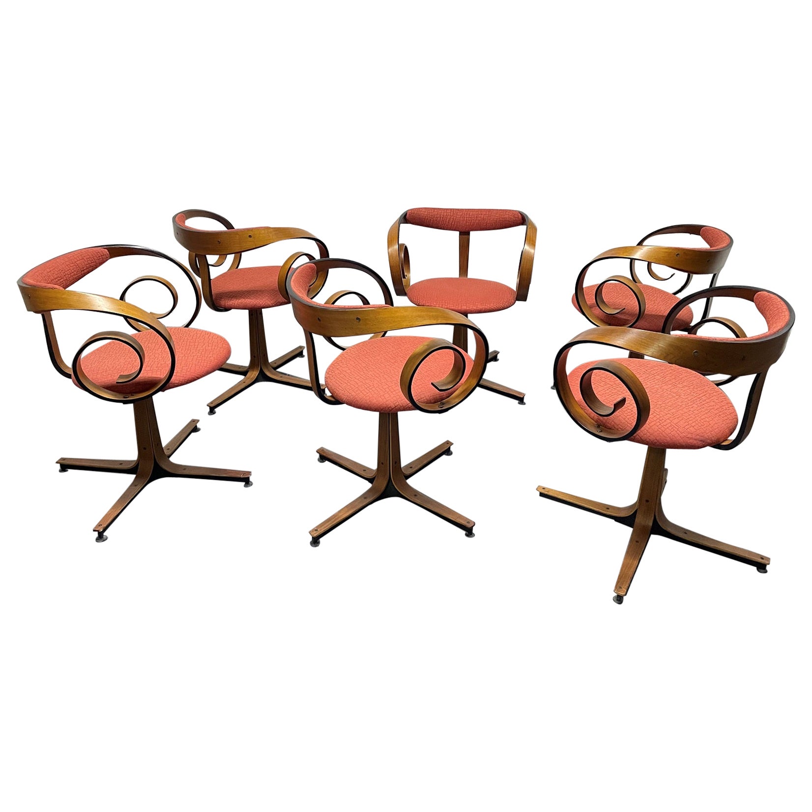 Set of 6 George Mulhauser Swivel Chairs for Plycraft