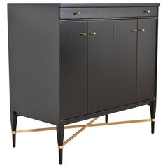 Paul McCobb for Directional Black Lacquer and Brass Sideboard or Bar Cabinet