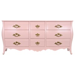 John Widdicomb French Provincial Louis XV Pink Lacquered Triple Dresser