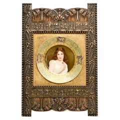 Royal Vienna Austria Hand Painted Porcelain Portrait Plate Beauty Framed, c.1890