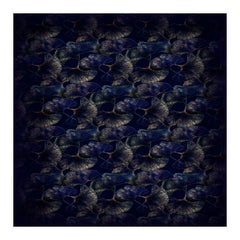 Moooi - Grand tapis rectangulaire bleu à feuilles de Ginko en polyamide souple