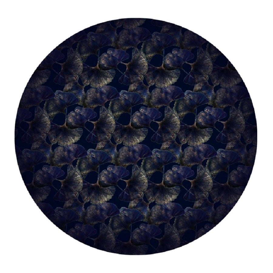 Moooi Small Ginko Leaf Blue Round Rug in Low Pile Polyamide by Edward van Vliet