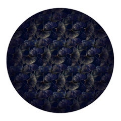 Moooi Large Ginko Leaf Blue Round Rug in Low Pile Polyamide by Edward van Vliet