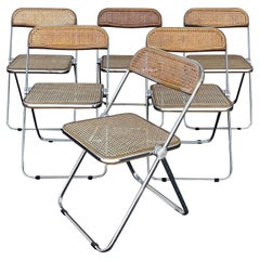 Vintage Giancarlo Piretti Italian Design, Set of 6 Caned Plia  Chairs