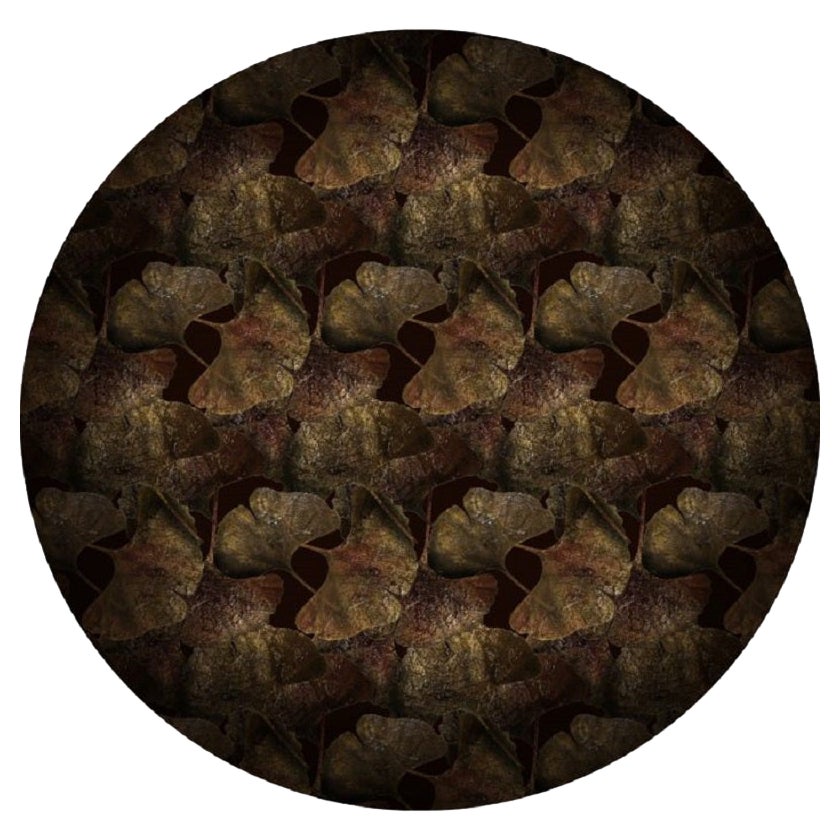 Moooi Large Ginko Leaf Rust Round Rug in Low Pile Polyamide by Edward Van Vliet