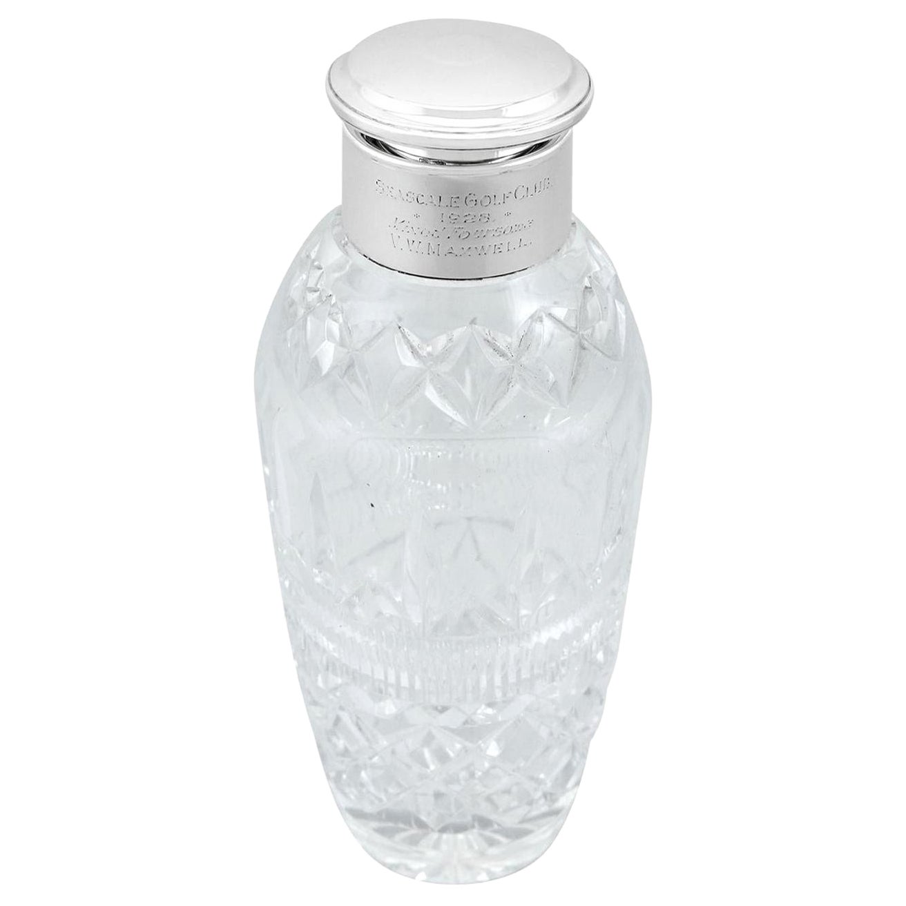 Shaker à cocktail ancien en verre taillé et argent sterling