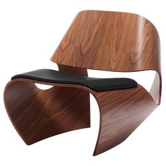 Cowrie, Walnut & Plywood Lounge Chair with Padded Leather Seat by Made in Ratio