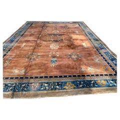 Pretty Distressed Large Chinese Art Deco Peking Rug