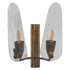 Italian Designer, Wall Light, Brass, Glass, Italy, 1940s