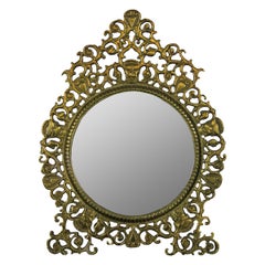 Antique Virginia Metalcrafters Solid Brass Baroque Filigree Vanity Table Mirror
