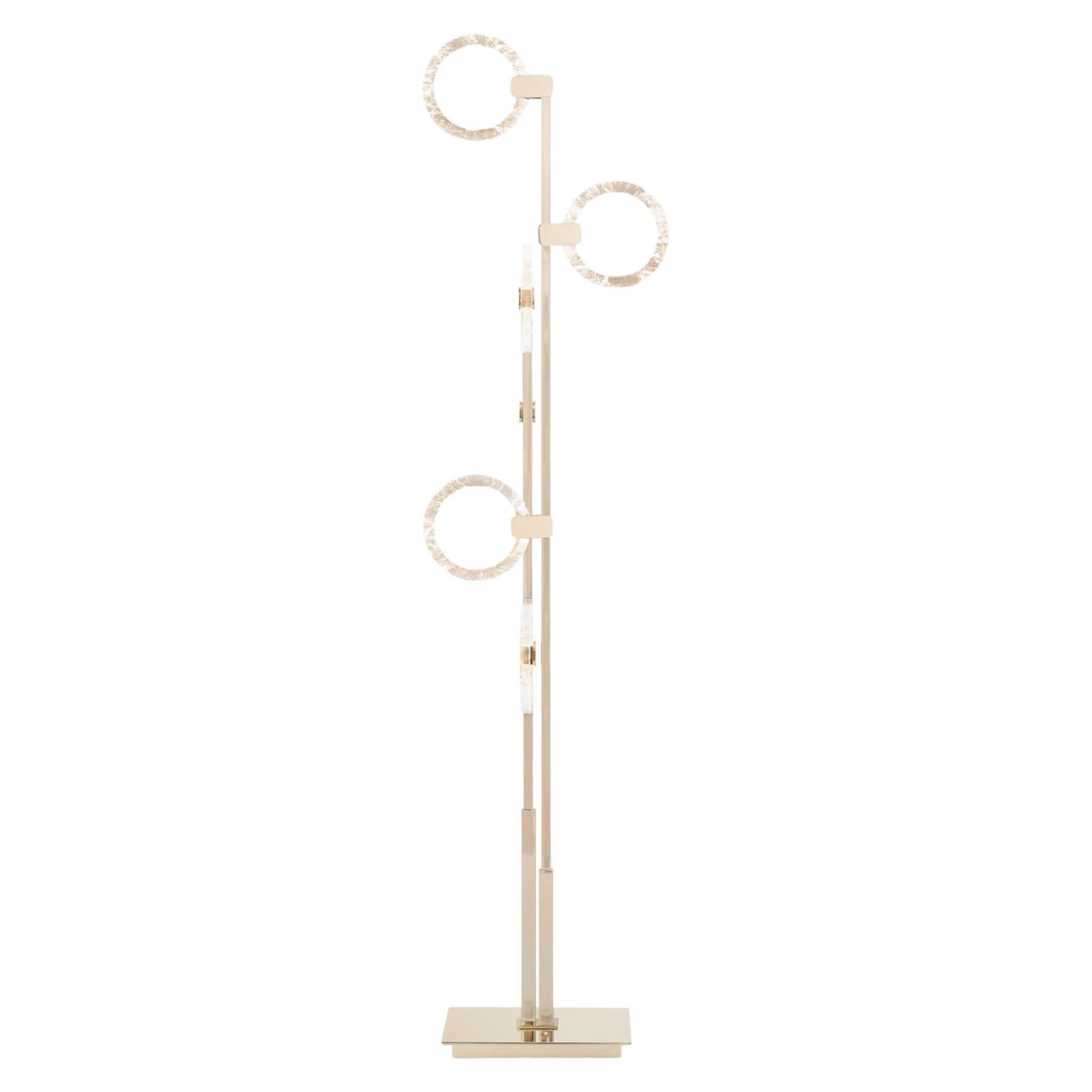 Floor Lamp Metal Structur Polished Champagne Finish Decorative Methacrylate Ring For Sale