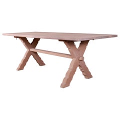 Antique French Bleached Oak Trestle Table
