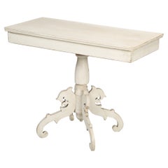 Antique Swedish Pedestal Table, Distressed White Paint and Nicely Constructed