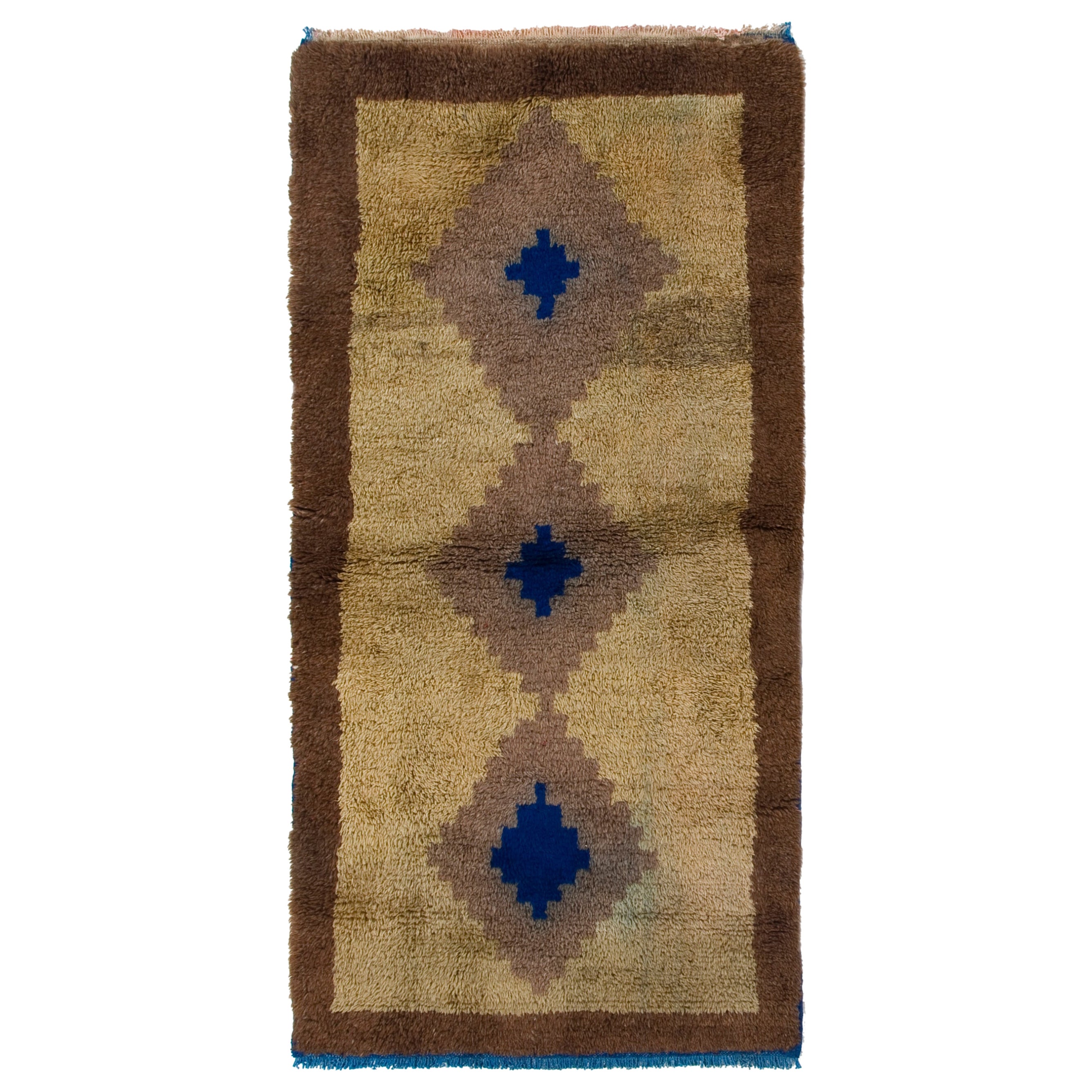 2.8x5.6 Ft Vintage Handmade "Tulu" Rug with Triple Medallion Design. 100% Wool For Sale