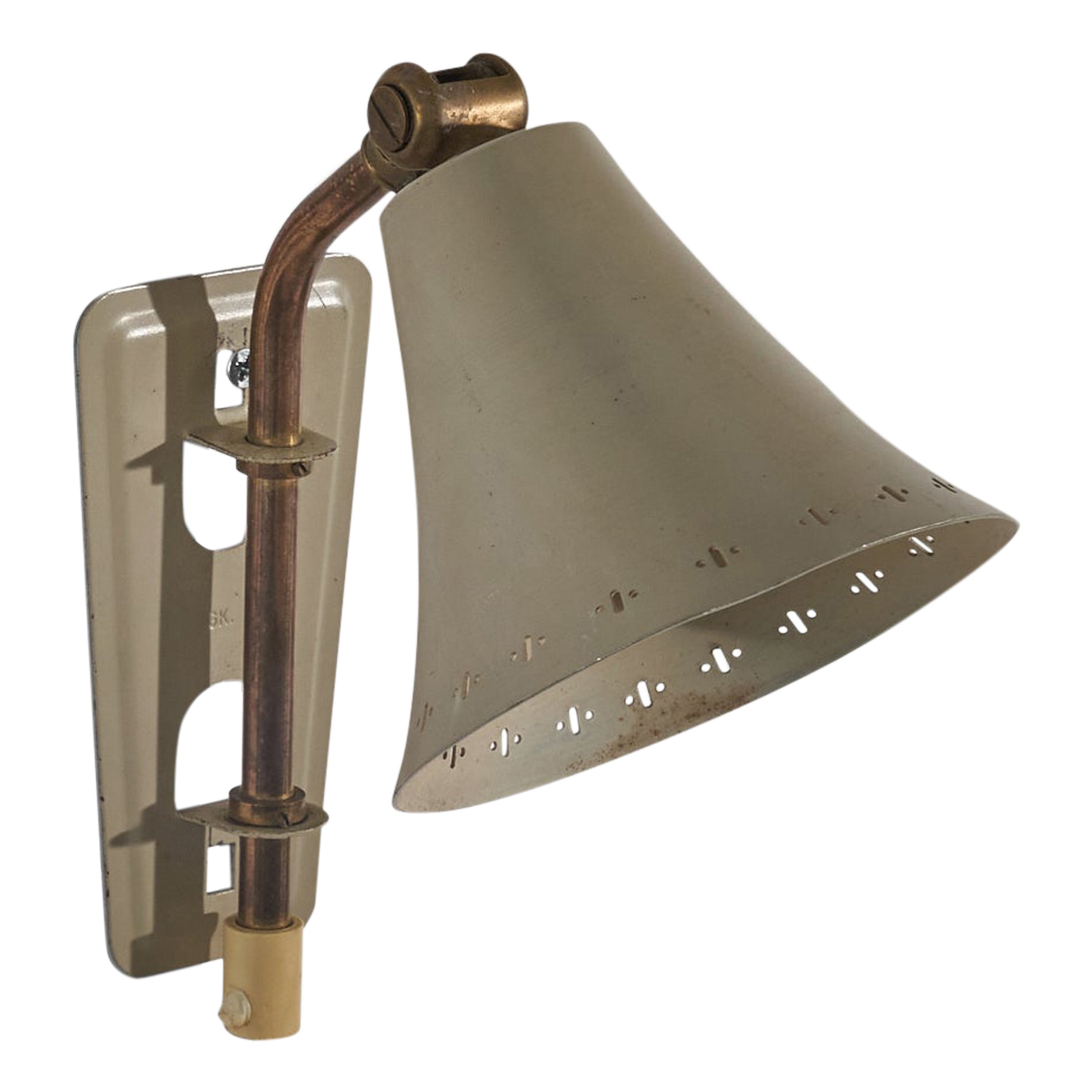 Swedish Designer, Wall Light, Brass, Lacquered Metal, Sweden, c. 1950s For Sale