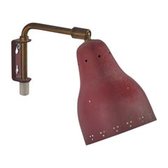 Swedish Designer, Wall Light, Brass, Red Lacquered Metal, Sweden, C. 1950s