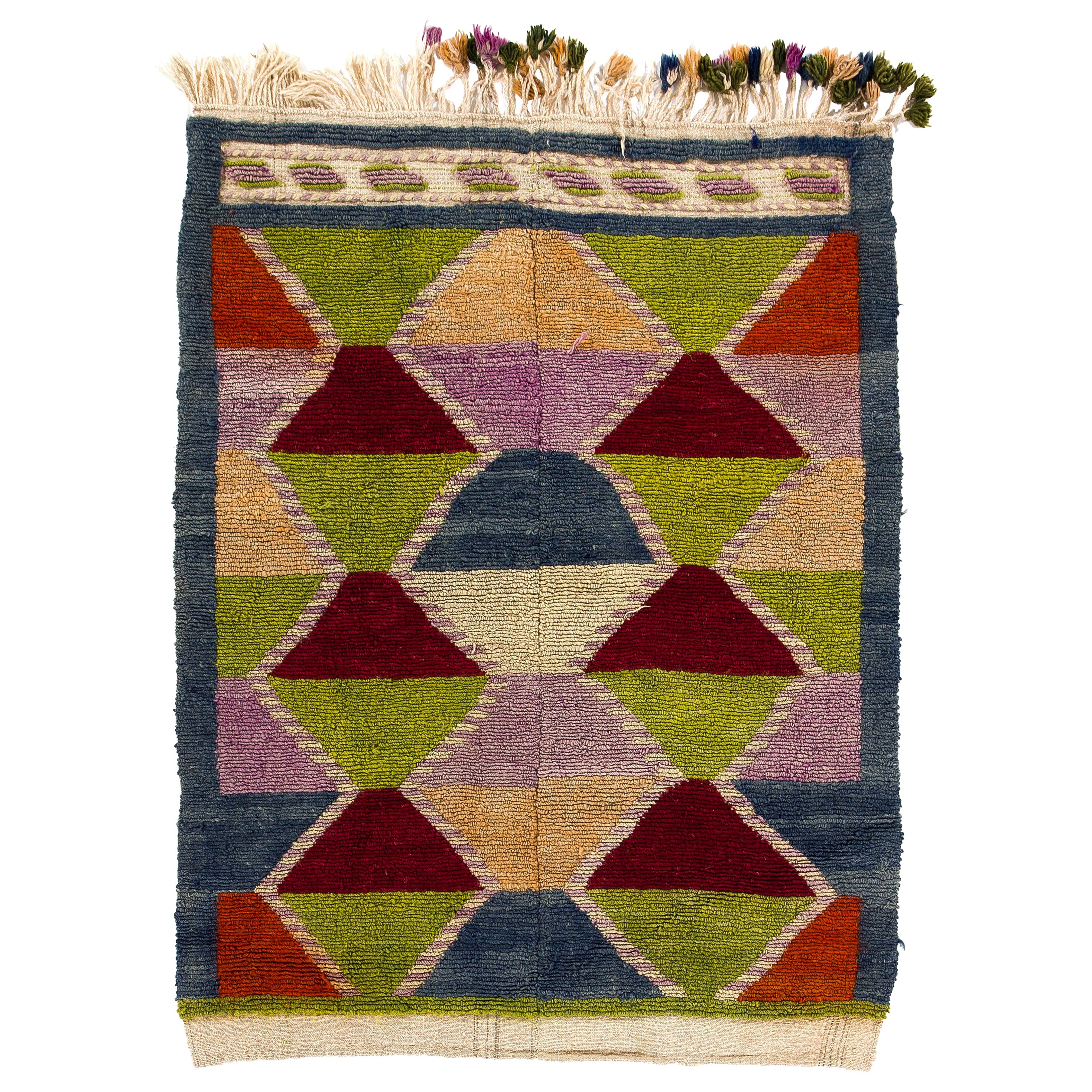 3.7x4.6 Ft Colorful Unique Vintage Tulu Rug, Shaggy Wall Hanging, Decorative Art For Sale