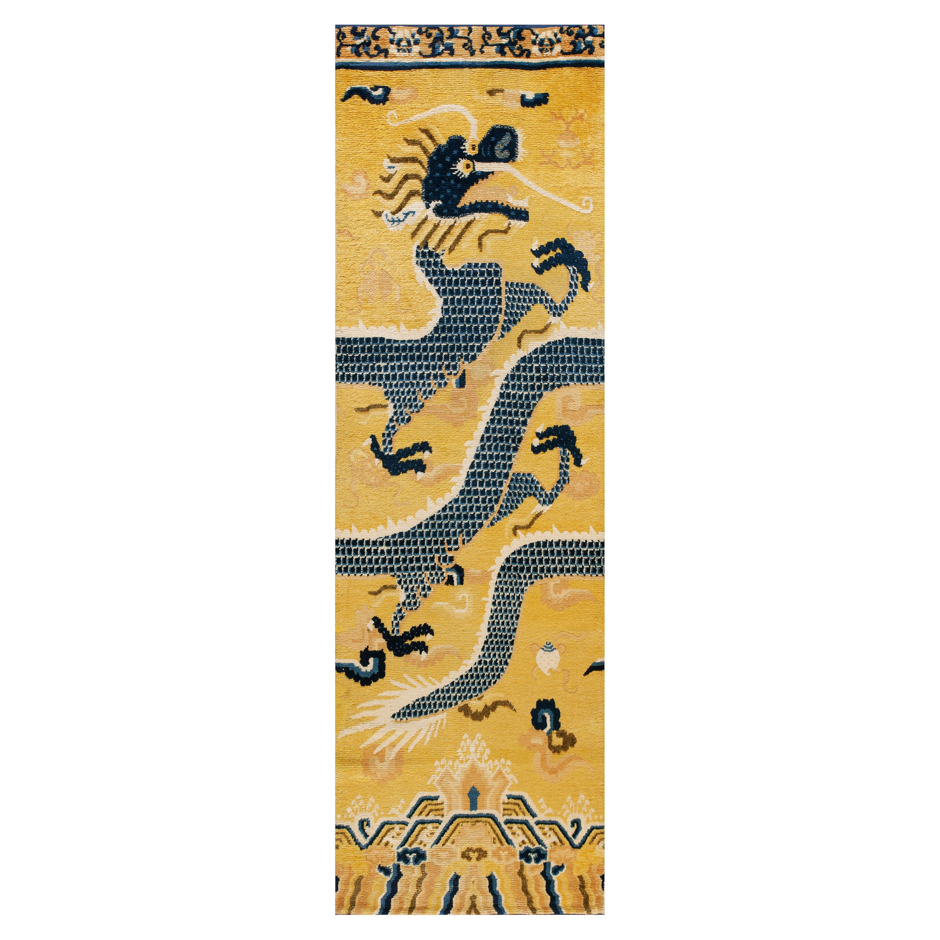 Chinesischer Ningxia Drachen-Säulenteppich aus dem späten 18. Jahrhundert (2' 9'' x 9'85 x 275 cm)