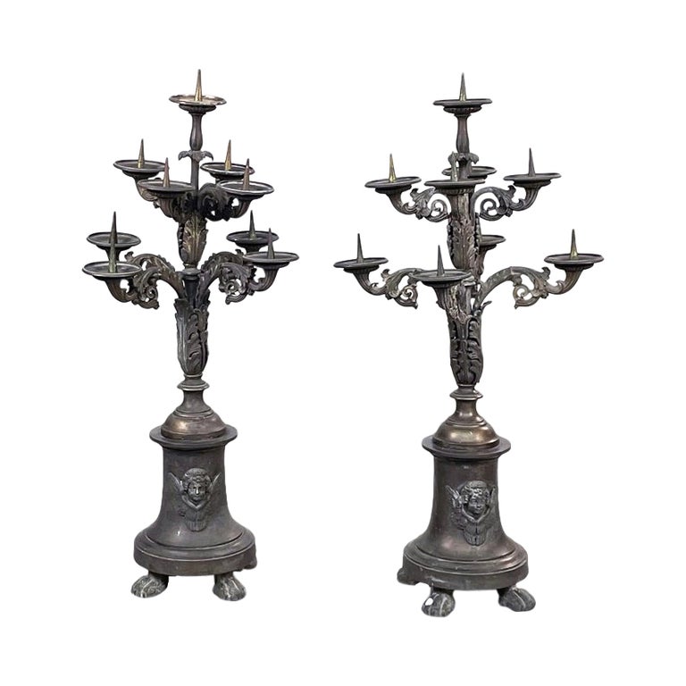 Italian Antique Silver NineFlame Candelabra Finely Worked, 1800s For