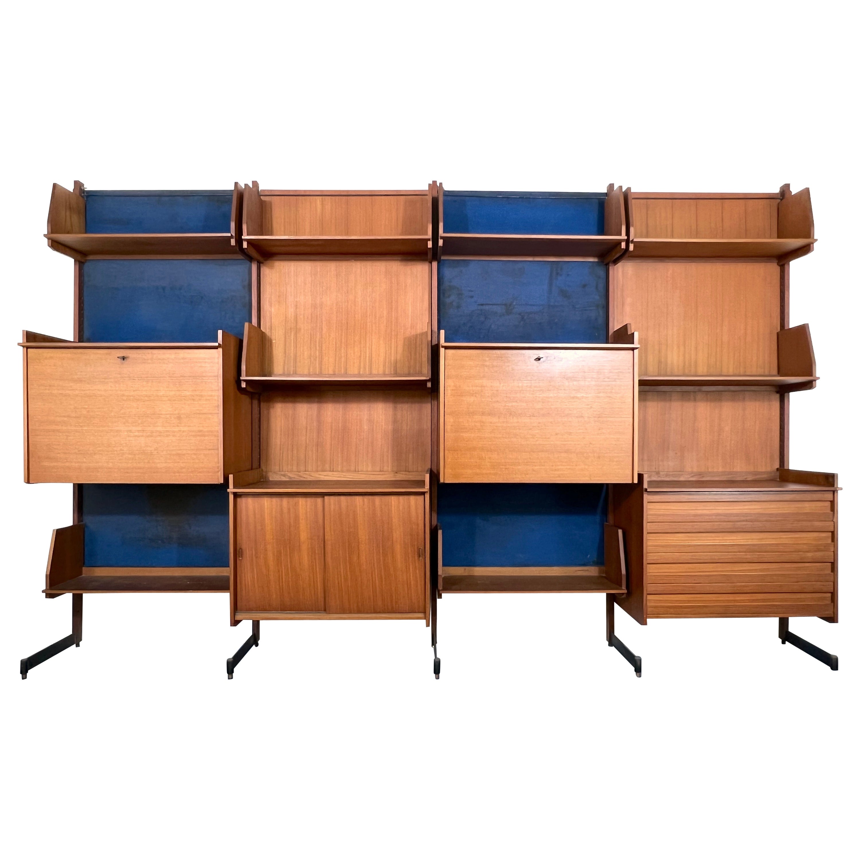 Mid-Century Modern Modular Wood Bookcase from 50s For Sale