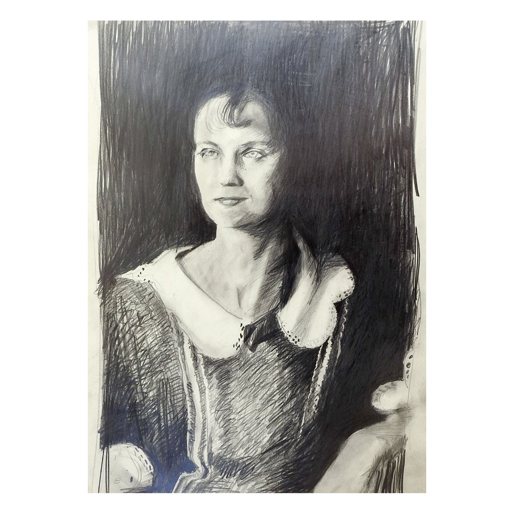 Vintage Pencil Portrait Drawing by Marilyn Lanfear For Sale