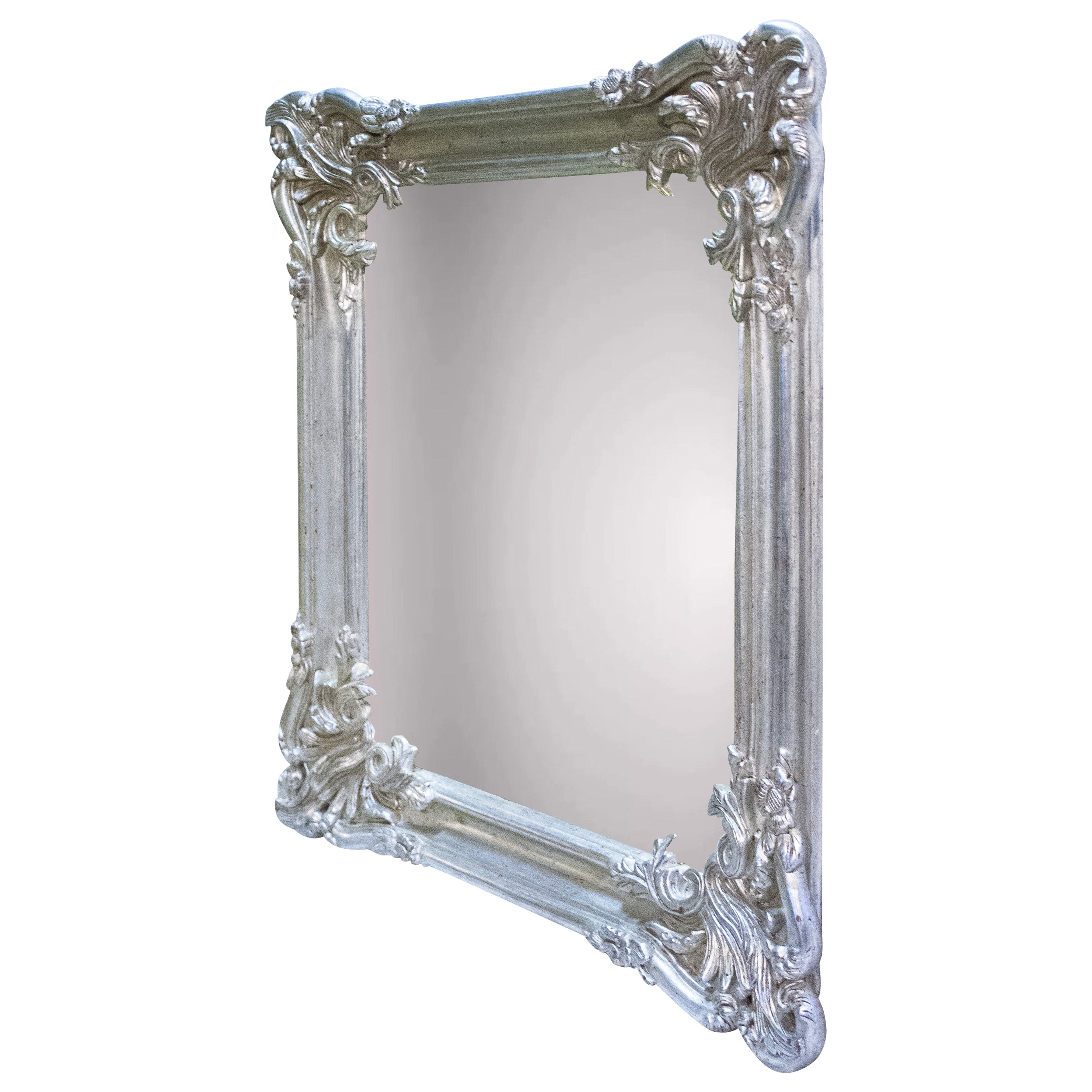 Neoclassical Regency Rectangular Silver Hand Carved Wooden Mirror, Spain, 1970