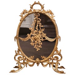 19th Century, French, Louis XVI Bronze Doré Fireplace Screen with Floral Motif