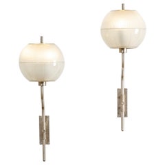 20th Century Stilnovo Pair of Wall Lamps with Glass Diffusers and Chromed Metal