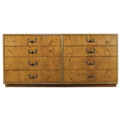 Vintage Modern Campaign Style Eight Drawer Oak Dresser by Founders Furniture