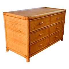 Vintage Caned Bamboo and Rattan Chest of Drawers, 1970's