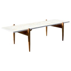 Retro Mid Century Long Surf Board Style Travertine Stone Coffee Table