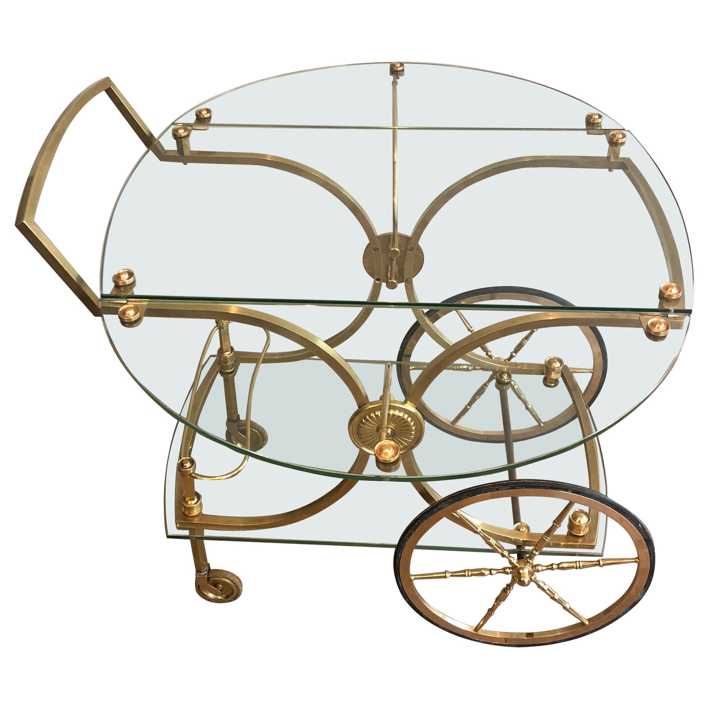 Rare Neoclassical Style Brass and Glass Drinks Trolley by Maison Bagués
