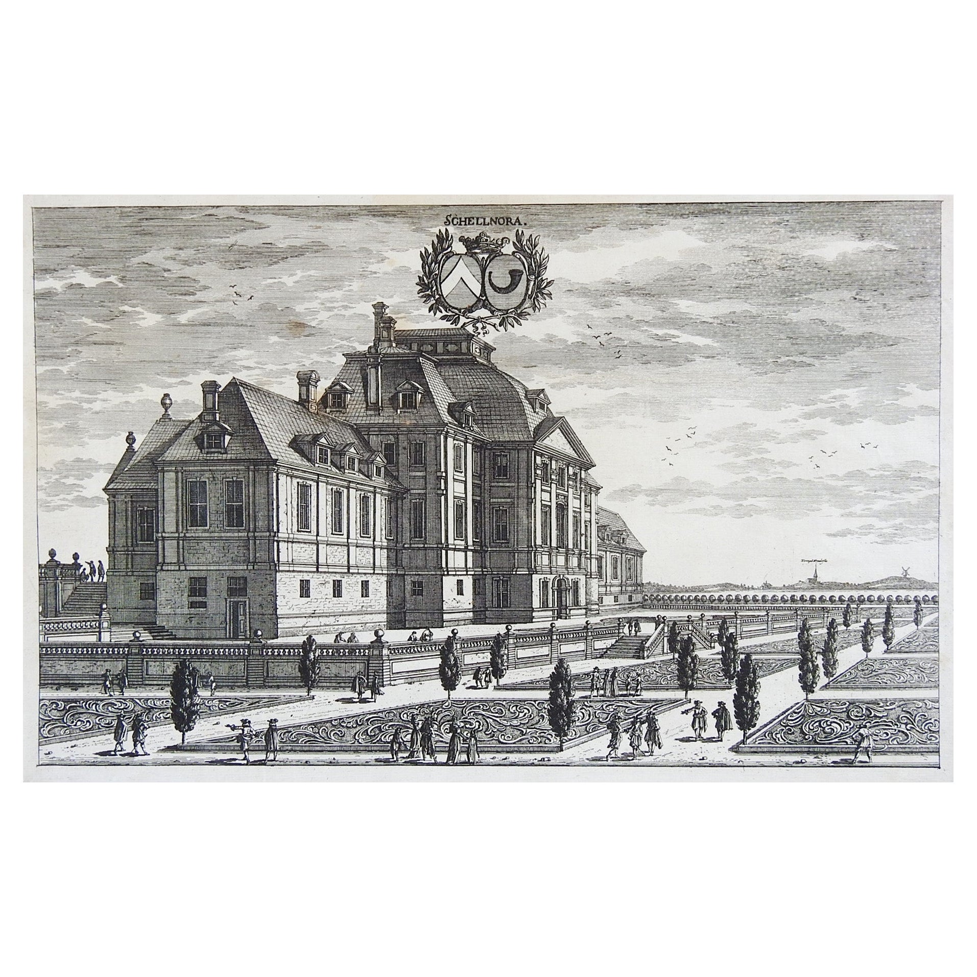 Antique Engraving Swedish Baroque Schellnora Estate 1690s