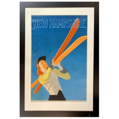 1941 Vintage New Hampshire Ski-Werbeplakat im Art déco-Stil von Hechenberger