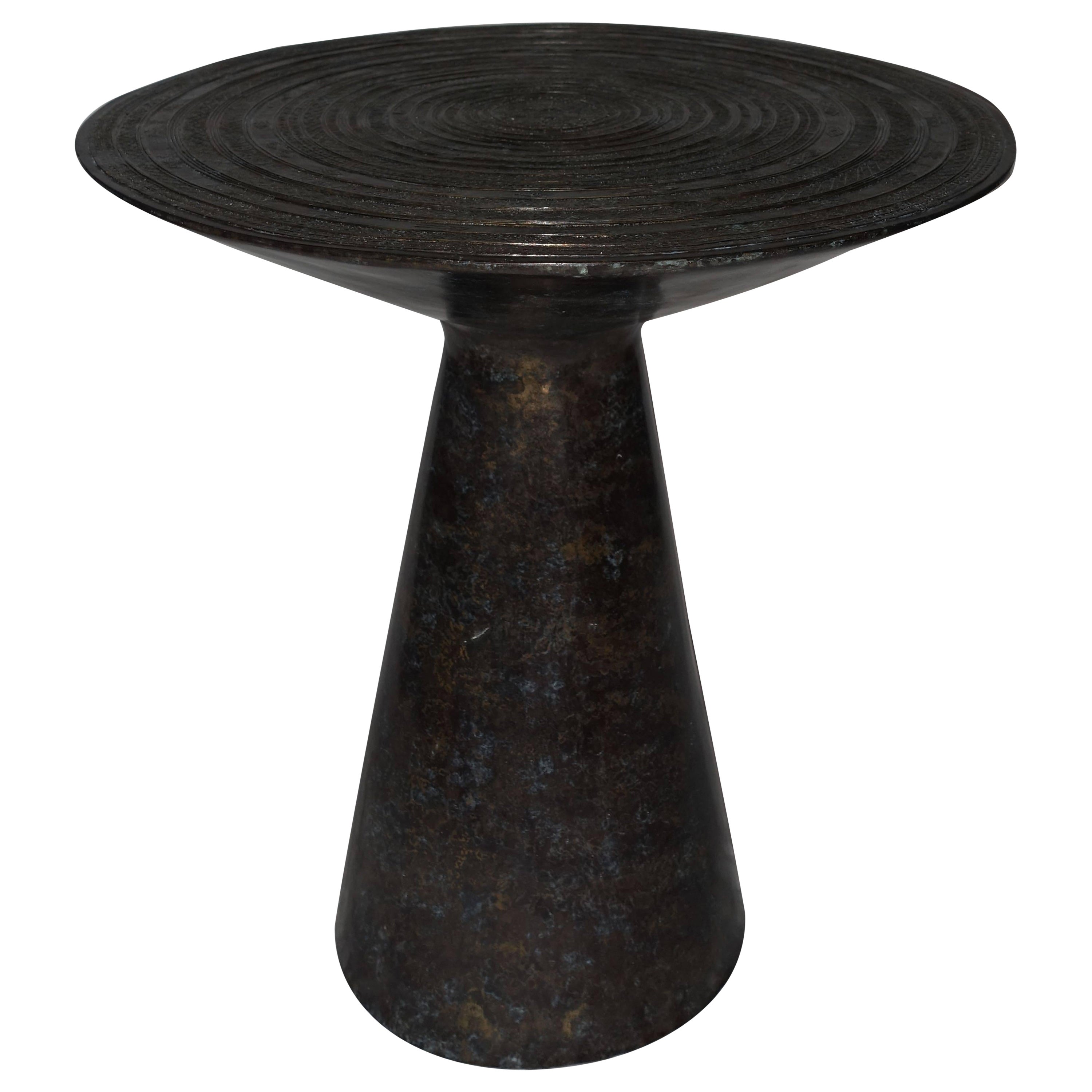 Bronze Chieftain Drum Design Top Side Table, Germany, Contemporary For Sale