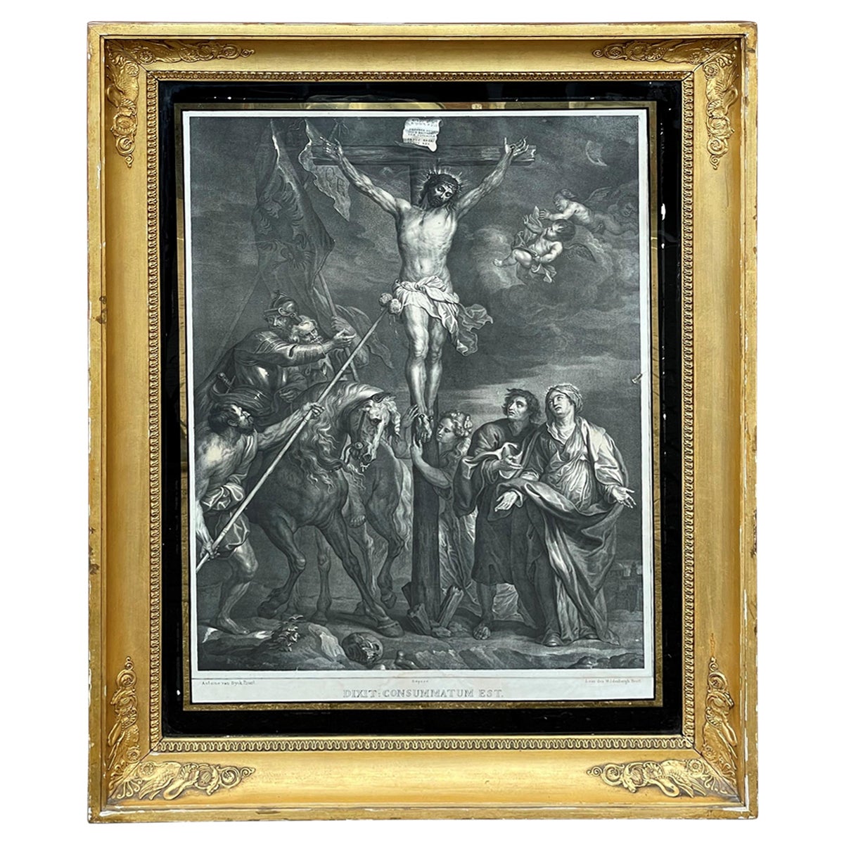 Antique Lithograph of Christ on the Cross, Original Painting by Anthony Van Dyck For Sale