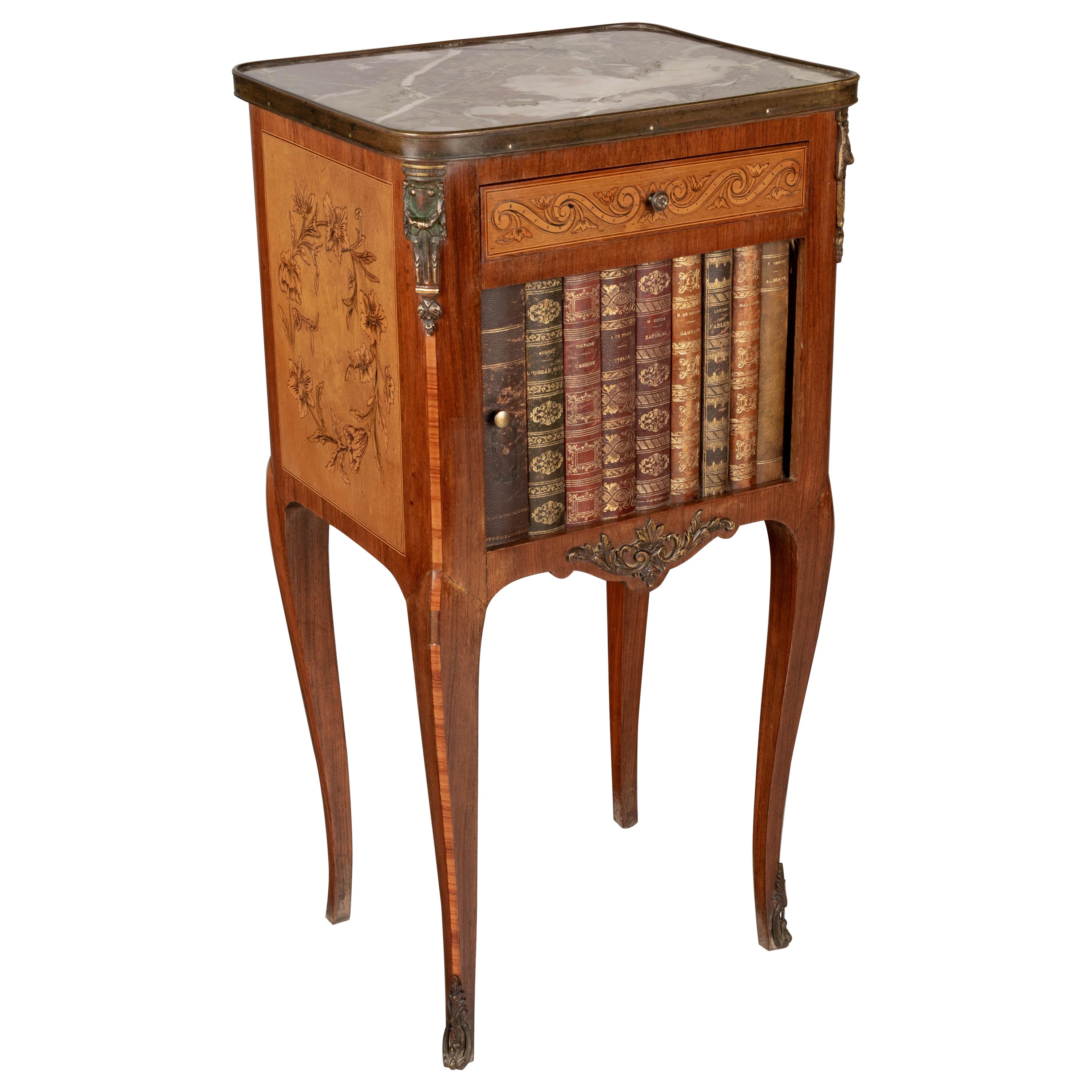 19th C. French Side Table with Faux Book Tambour Door For Sale