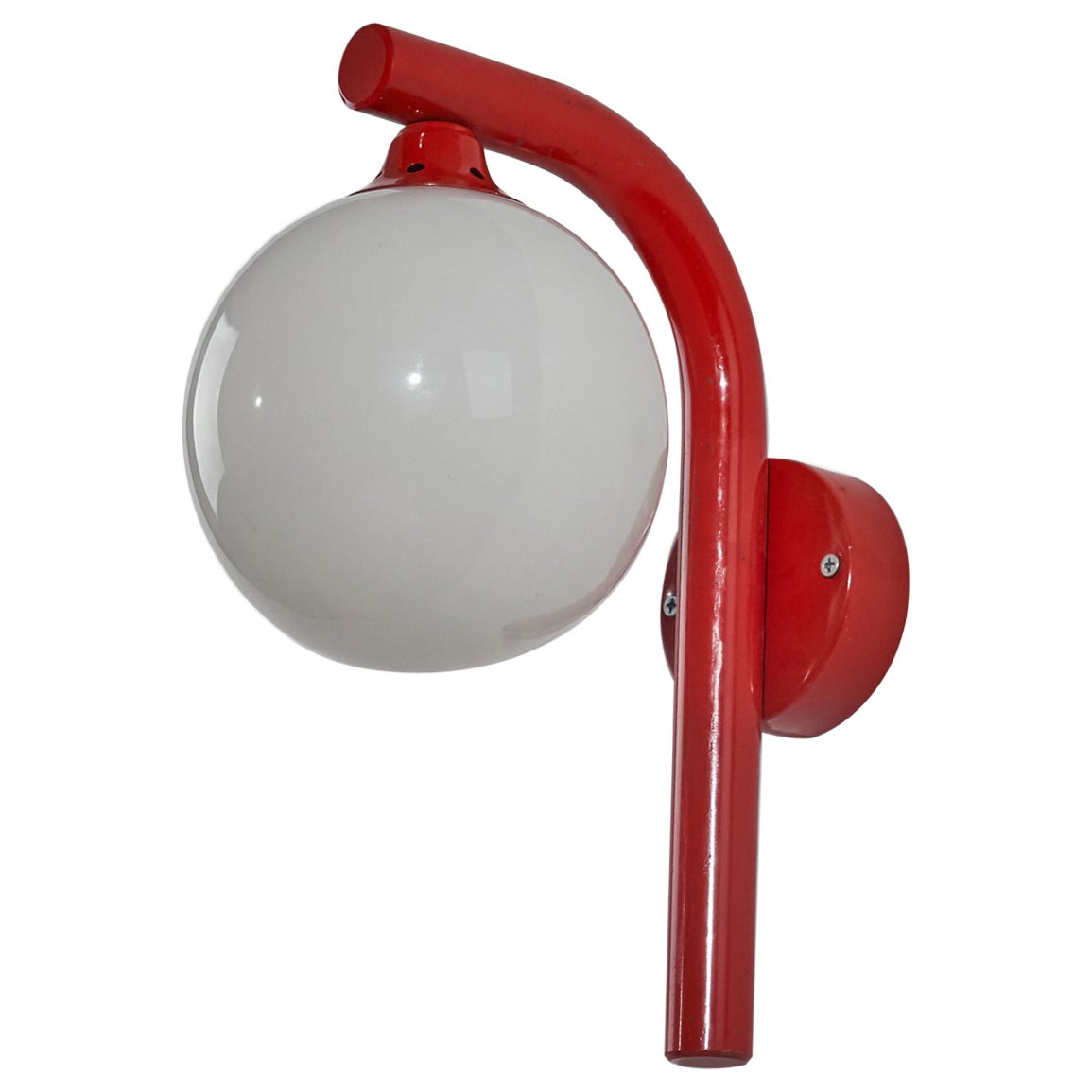 Swedish Designer, Wall Lights, Red Lacquered Metal, Glass, Sweden, C. 1970s For Sale