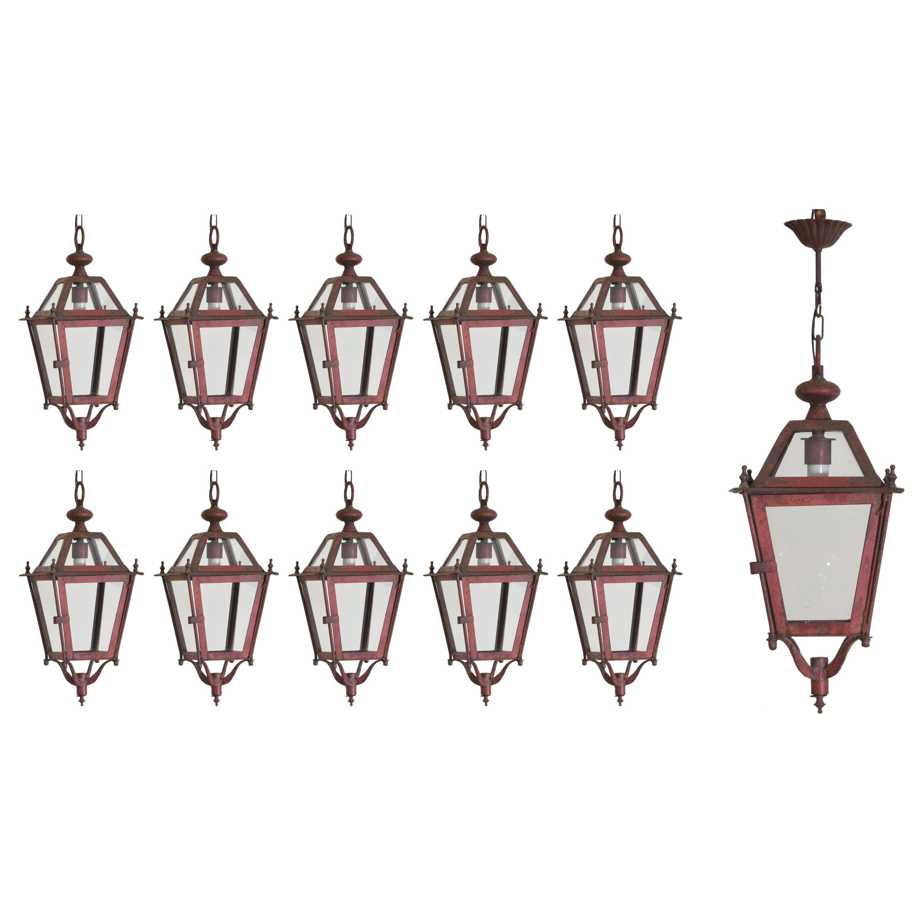 Early 20th Century Italian Red Painted Iron Lanterns (5 available)