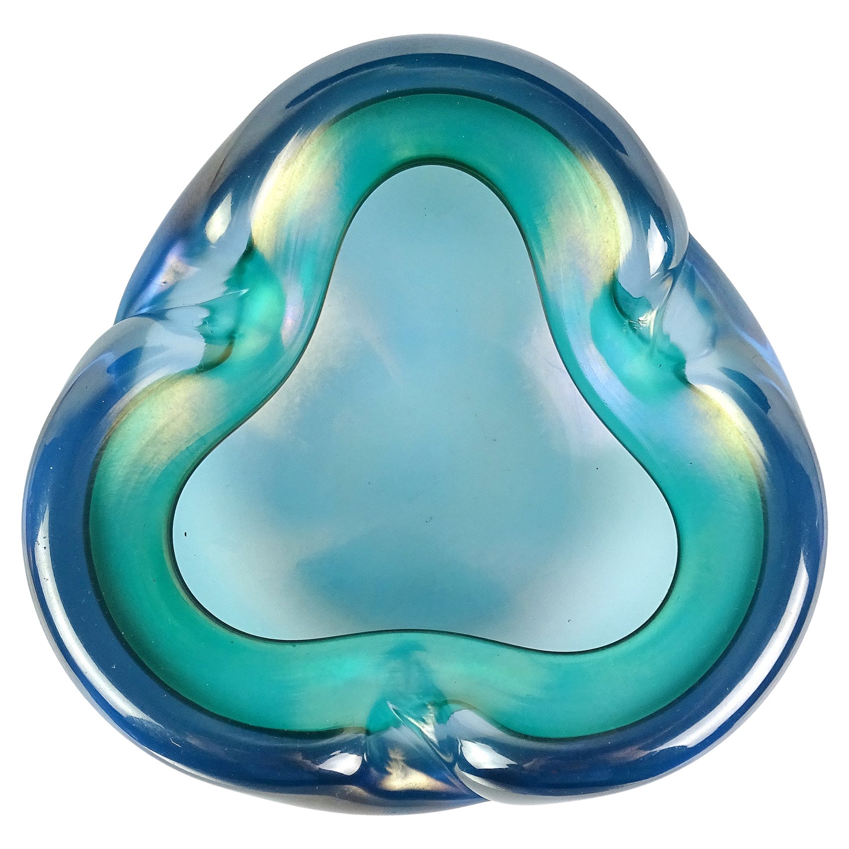 Barbini Murano Sommerso Blue Green Iridescent Italian Art Glass Bowl Ashtray