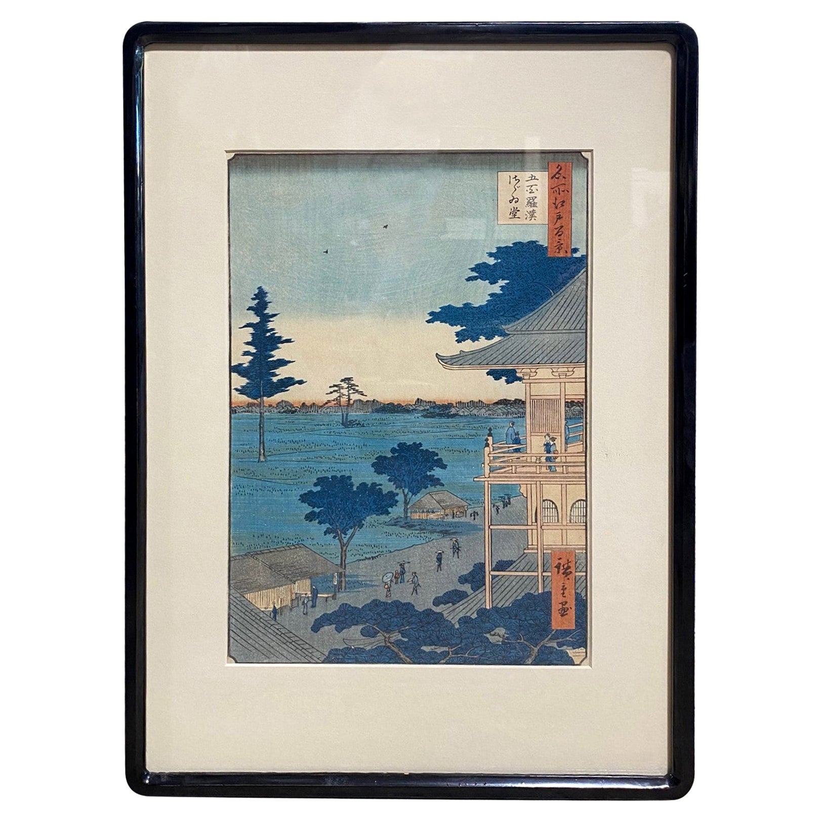 Utagawa Ando Hiroshige Japanischer Druck Sazaidō-Halle im Fünfhundert-Rakan-Tempel im Angebot