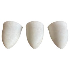 Vintage Set of 3 Art Deco Style Midcentury Era Cocoon Shape White Alabaster Wall Sconces