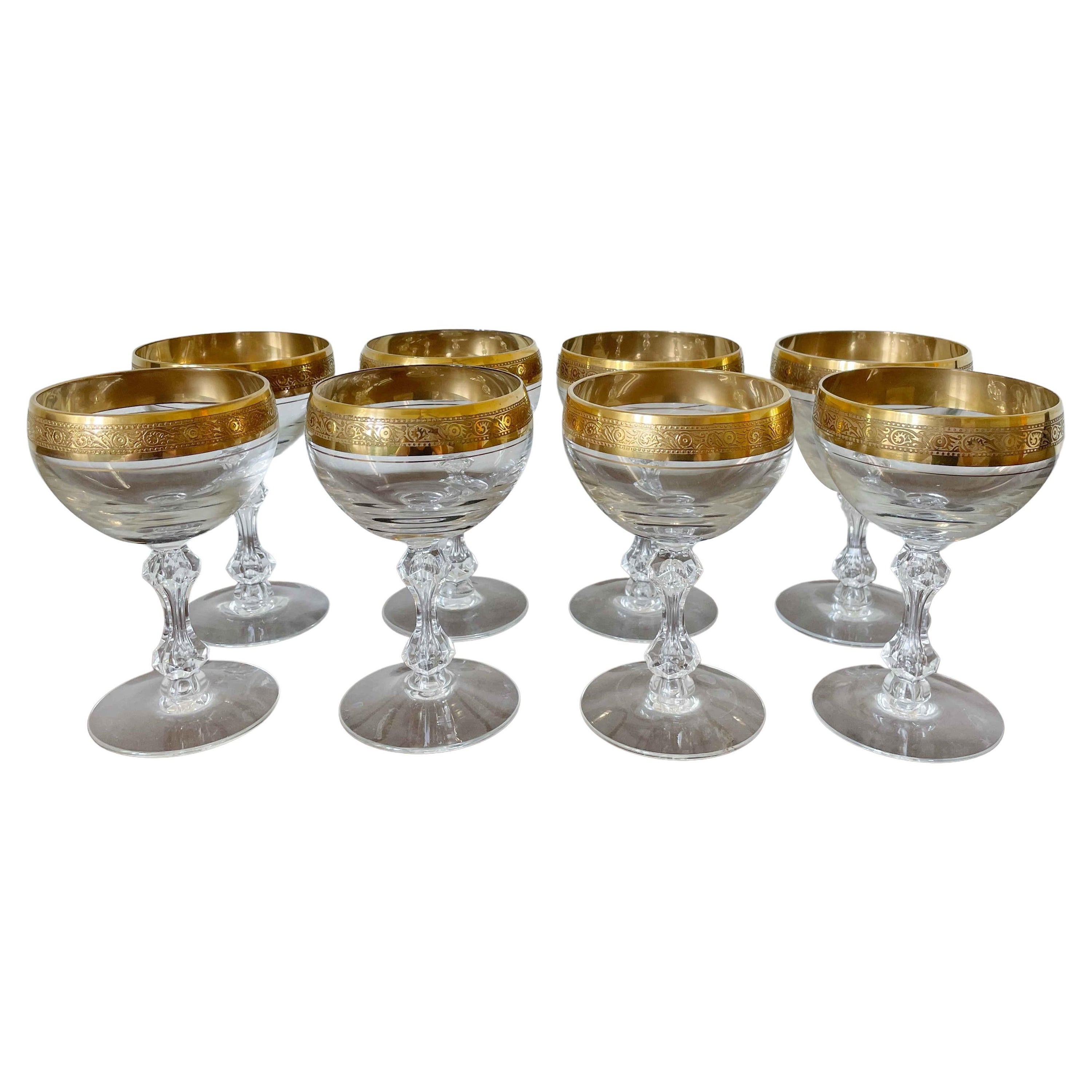 Set of 8 Gilt Crystal Wine Glasses For Sale