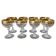 Vintage Set of 8 Gilt Crystal Wine Glasses