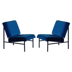 Pair of 'Déclive' Velvet and Blackened Steel Slipper Chairs by Design Frères