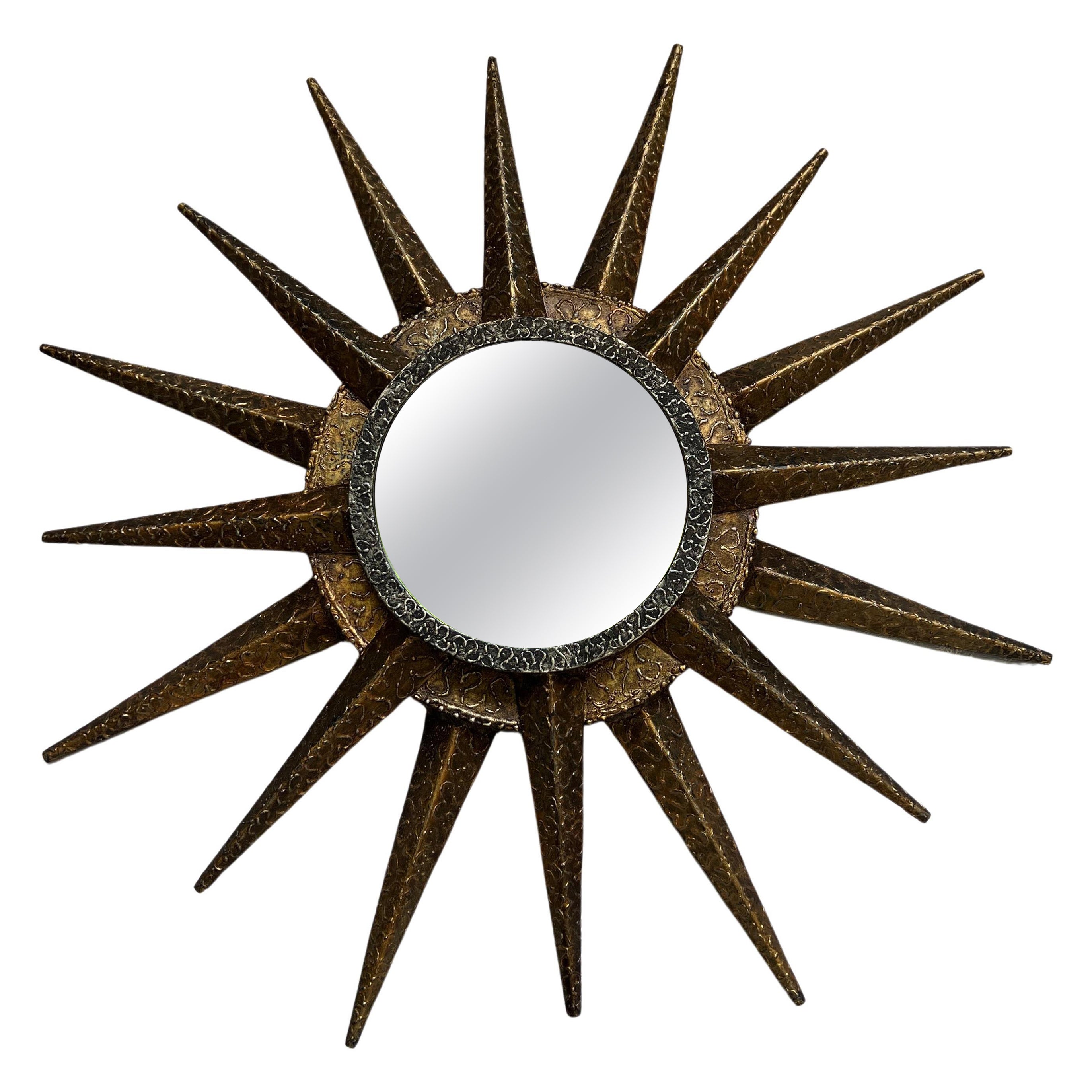 Französisch Mid Century Brutalist Sunburst Spiegel