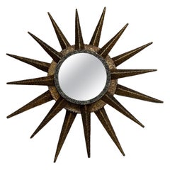 French Mid Century Brutalist Sunburst Mirror