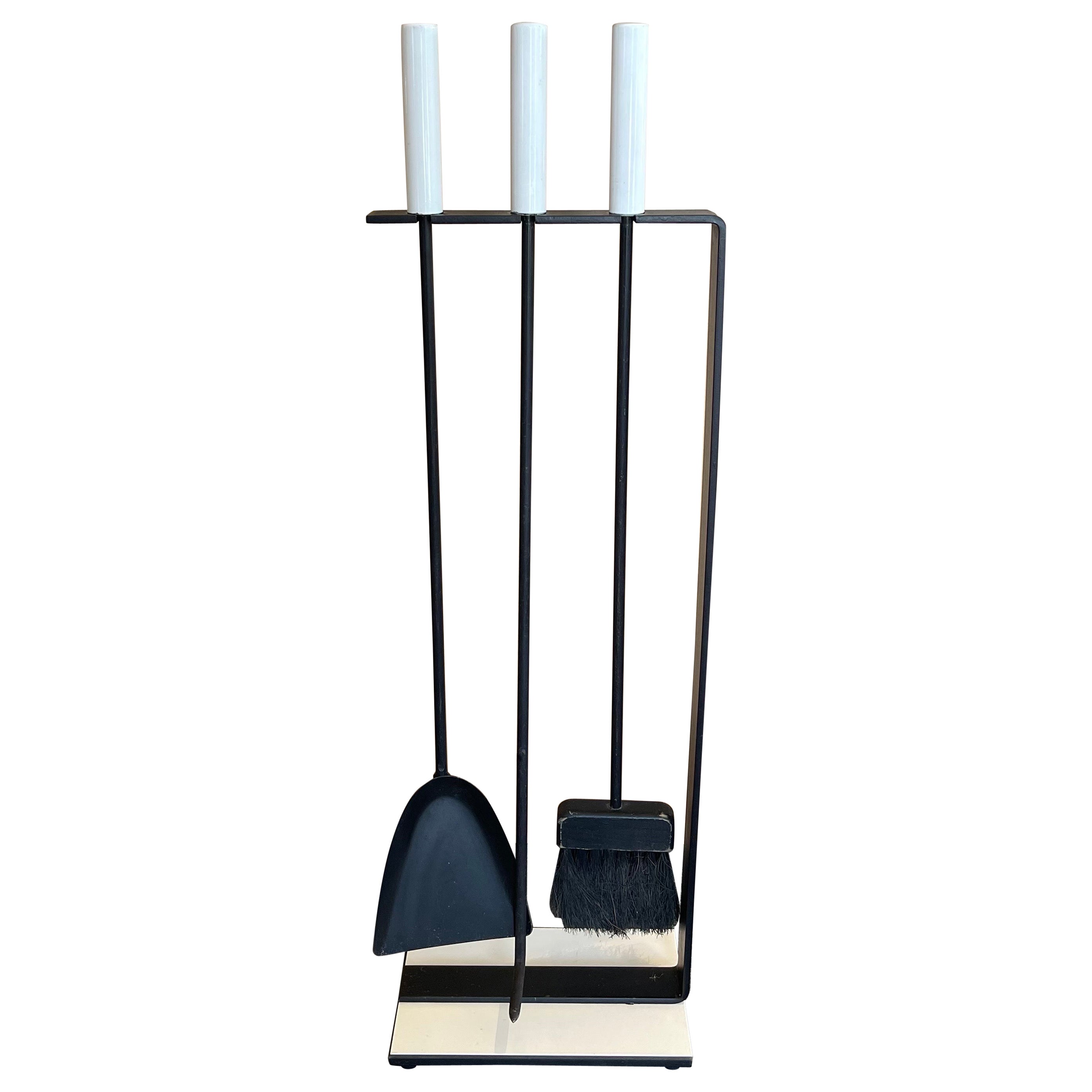 Set of Modernist Fireplace Tools with White Enamel Handles by Pilgrim