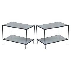 Pair of 'Rectiligne' Wrought Iron and Mirror End Tables by Design Frères